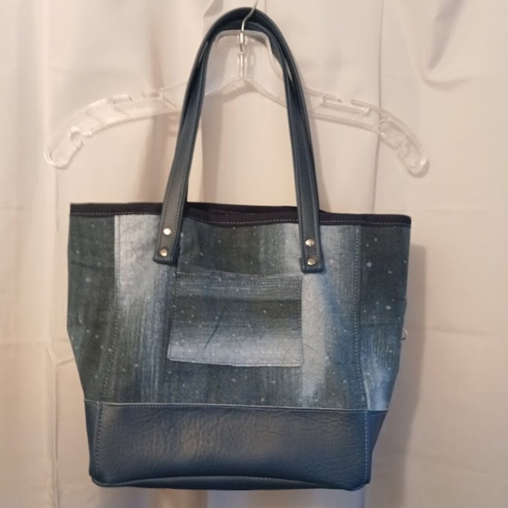 New Abstract Tote Shopper shoulder Bag Blue Crackle Stars Double handle Carryall